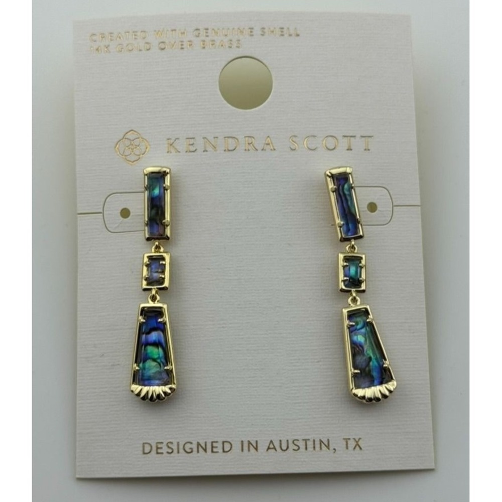 Kendra Scott Serena Linear Dangle Earrings Abalone Shell Gold Tone